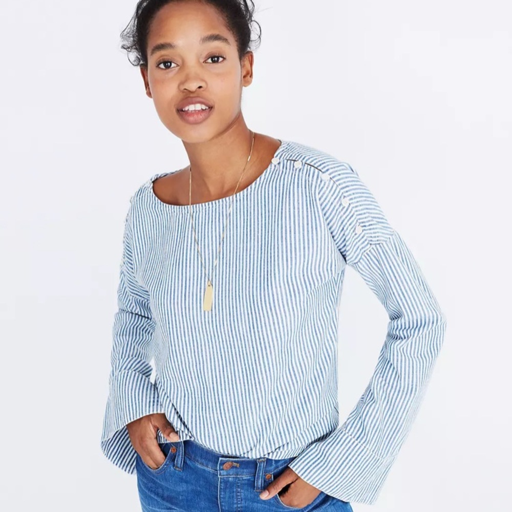Madewell Convertible Cold Shoulder Top in Chambray Stripe